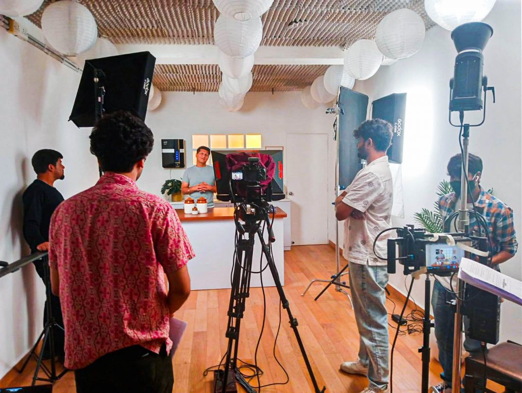 professional kitchen studio setup with lights at Swastika films