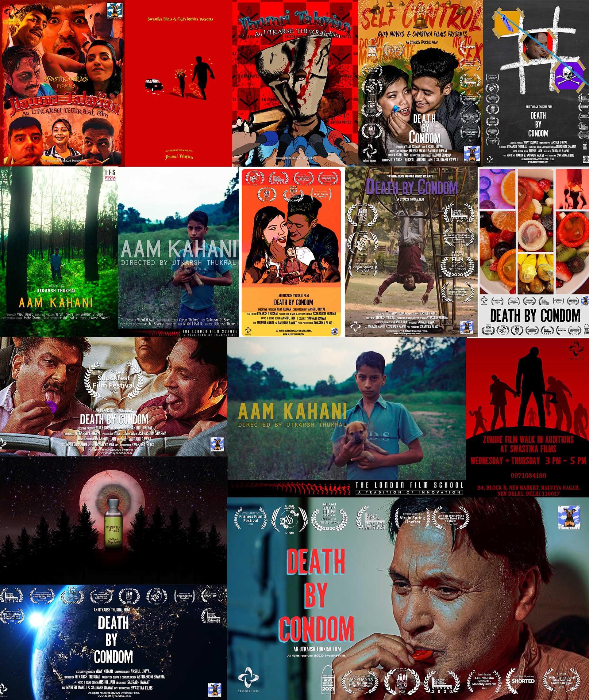 Collage of movie posters created by Swastika Films, New Delhi.